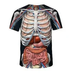 Mänskliga Organ Topp 3D-tryck Skräck Inälvs-Mönster T-shirt Rund Hals Kort Ärm Lös Topp Halloween Dekoration Tillbehör (L)><noscript><img width=