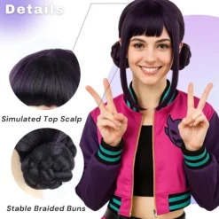 morvally Dam 47 Tum Lila Lång Flätad Hästsvans Peruk - Anime Cosplay Peruker för Kvinnor Halloween Kostymfest><noscript><img width=