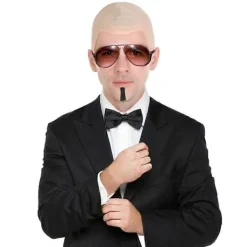 Mr Worldwide Skallig Hätta & Solglasögon Set, Kändisikon Maskerad Pitbull Kostym Tillbehör Set-Perfekt 3pcs><noscript><img width=