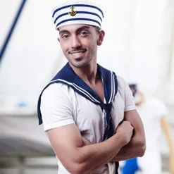 Mörkblå sjömanshatt med vit sjömanshatt för kostymtillbehör (2 st)_xx><noscript><img width=