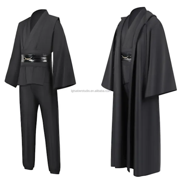 Mub- Obi wan Kenobi Premium Quality Cosplay Kostym Svart Jedi Robe från Star the Wars för Lightsaber Dueling Svart Svart L> Dräkter