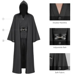 Mub- Obi wan Kenobi Premium Quality Cosplay Kostym Svart Jedi Robe från Star the Wars för Lightsaber Dueling Svart Svart L><noscript><img width=