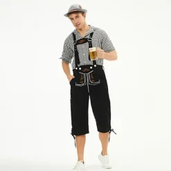 Munich Oktoberfest Kläder Herr Rutig Skjorta Overall Kostym Scenföreställningskläder Svarta byxor+svart topp+grå hatt{FY} L | Fyndiq> Dräkter