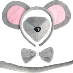 Musdräkt Tillbehörssats - Musöron Hårband Svans Näsa och Fluga, Råttdräkt Tillbehörssats> Tillbehör