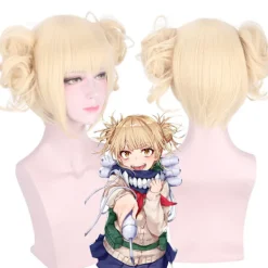 My Hero Academia Himiko Toga Cosplay Peruk – Blont Delat Hår med Tigerklo-klämmor, Värmebeständig Syntetisk **> Peruker