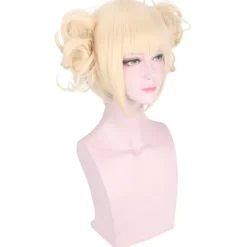 My Hero Academia Himiko Toga Cosplay Peruk – Blont Delat Hår med Tigerklo-klämmor, Värmebeständig Syntetisk **><noscript><img width=