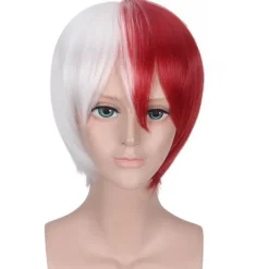 My Hero Academia Todoroki Shoto Cosplay Vit Röd Kort Peruk Med Lugg> Peruker