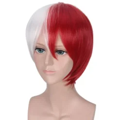 My Hero Academia Todoroki Shoto Cosplay Vit Röd Kort Peruk Med Lugg> Peruker