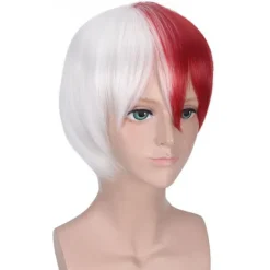 My Hero Academia Todoroki Shoto Cosplay Vit Röd Kort Peruk Med Lugg><noscript><img width=