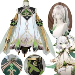 Nahida Cosplay Genshin Impact Nahida Minor Lord Kusanali Cosplay Kostym Flickklänningar Peruk Kostym Kläder Halloween Party Kostym W1> Peruker