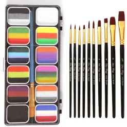 Nationaldags Regnbåge Ansiktsmålning Kostym Ansiktskroppssminkning, med 10 Penslar-X46-> Smink