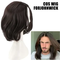 Naturlig Peruk för John Wick Cosplay Peruk Svart Kort Vågig Hårperuk> Peruker