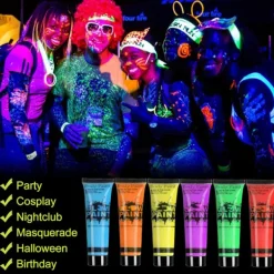 Neon fluorescerande pigment, lämpligt för ansikts- och kroppsfärgning, 10 ml, 6 rör per förpackning> Smink