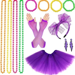 Neon 80-talsdräkter för set Tutu-kjol 3 3><noscript><img width=