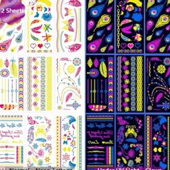 Unbranded Neon Temporära Tatueringar, Självlysande UV Neon Tatueringar Klistermärken, Vattentäta Tatueringar för Vuxna Barn Party Dekoration> Smink