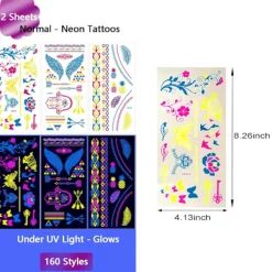 Unbranded Neon Temporära Tatueringar, Självlysande UV Neon Tatueringar Klistermärken, Vattentäta Tatueringar för Vuxna Barn Party Dekoration> Smink