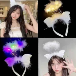 Ängelvingar, lysande ängelvingar och glorior med LED-lampor, vita ängelvingar Kostym_Kvalitetsgåvor 65*35cm><noscript><img width=