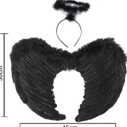 Ängelvingar, Svarta, Ängelkostym för kvinnor, med halo och svarta vingar, för flickor, fjädervingar[HK]> Tillbehör