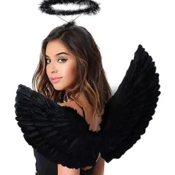 Änglavingar och gloria för vuxna, vita änglavingar för barn, Halloween, jul, svart> Tillbehör