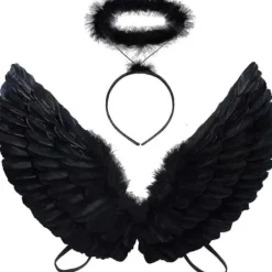 Änglavingar och gloria för vuxna, vita änglavingar för barn, Halloween, jul, svart> Tillbehör