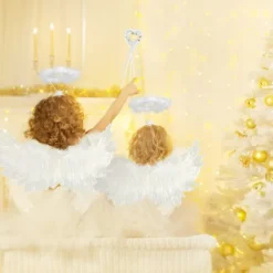 Änglavingar och Halo, Vita Änglavingar Fallna Änglavingar Halloween Maskeraddräkt för Vuxna Halloween Julparty Vit><noscript><img width=