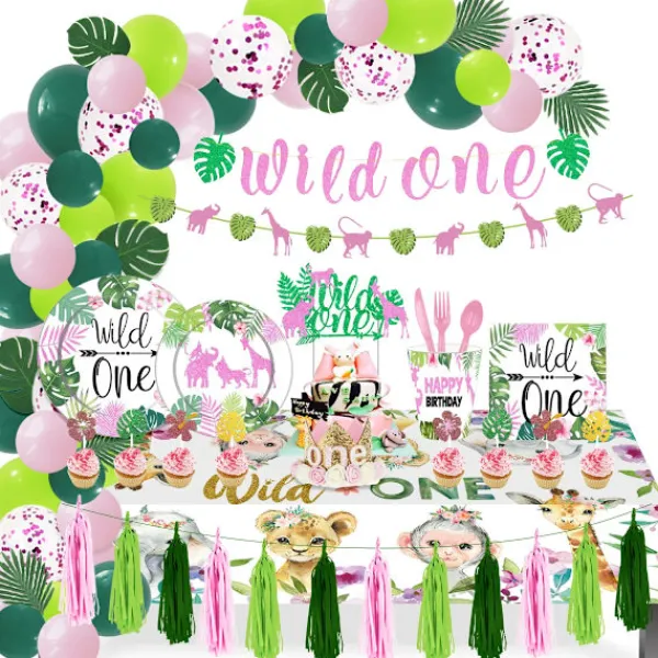 Nicolo Djungeltema Vilda Festtillbehör Wild One Ballongbanner Papperspinnar Tårtdekoration Babyflicka Födelsedagsdekoration Fest> Huvudbonader