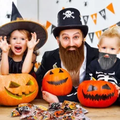 /NN/4 st falska skägg, Halloween-skägg, tomteskägg, vitt långt hår, svart skägg, festskägg> Tillbehör