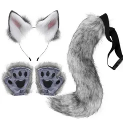 /NN/Simulerat plysch rävöron pannband svans cos kläder kostym Mörkgrå Mörkgrå> Tillbehör