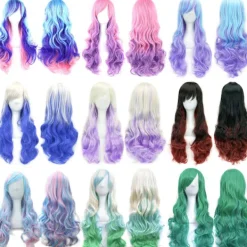Ny gradientfärgad cosplay anime-peruk COS Harajuku-stil färgglad kvinnlig lång lockig peruk, lämplig för rollspel - JBS-07><noscript><img width=