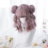 Ny Harajuku Kawaii Lolita Daily Gothic Kort Lockig Hår Cosplay Kostym Peruk För Dam Halloween Fest Med Bullar + Perukmössa> Peruker