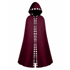 Ny stil Herr Månfaser Grafiskt Tryck Hooded Cape, Mystisk Medeltida Renässans Lång Kappa Ritual Robe För Halloween Party Present Svart L(40)> Dräkter