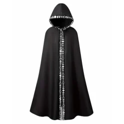 Ny stil Herr Månfaser Grafiskt Tryck Hooded Cape, Mystisk Medeltida Renässans Lång Kappa Ritual Robe För Halloween Party Present Svart L(40)><noscript><img width=