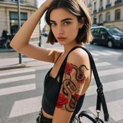 Nya Blom-Armtatueringar, Djur Buddha Staty Vattentäta Svartvita Temporära Överföringstatueringar för Män och Kvinnor><noscript><img width=