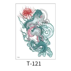 Nya Blom-Armtatueringar, Djur Buddha Staty Vattentäta Svartvita Temporära Överföringstatueringar för Män och Kvinnor><noscript><img width=