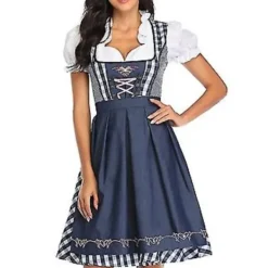Nya Damkläder Tysk Oktoberfest Kostym Traditionell Bayerisk Öl Fraulein Karneval Piga Klänning Outfit (L Grå Blå)_max> Dräkter