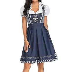Nya Damkläder Tysk Oktoberfest Kostym Traditionell Bayerisk Öl Fraulein Karneval Piga Klänning Outfit (L Grå Blå)_max><noscript><img width=