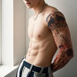 Nya Fullarms Självständighetsdag Tatuering Klistermärken Vattentäta Arm Dekorativa Klistermärken> Smink