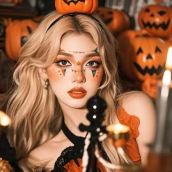 Nya Halloween Häxa Tatuering Klistermärken, Lekfulla och Söta Spöke Smink Vattentäta Ansikts Tatuering Klistermärken><noscript><img width=