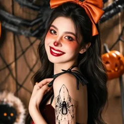 Nya Halloween Tatuering Dekaler: Mörk Spindelblomma Arm Vattentät Personlig Dekorativ Tatuering Dekaler> Smink