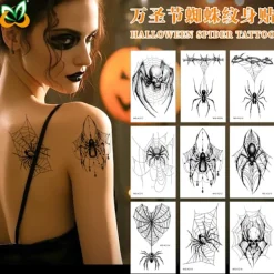 Nya Halloween Tatuering Dekaler: Mörk Spindelblomma Arm Vattentät Personlig Dekorativ Tatuering Dekaler><noscript><img width=