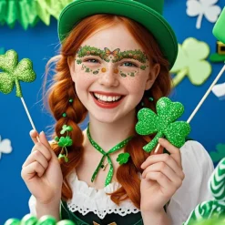 Nya irländska glittertatueringar för St Patrick's Day, vattentäta, för festliga helger, shamrock, ansiktsmakeup> Smink