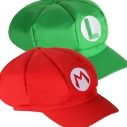 HNGM Nya Set med 2 Super Mario-hattar - Mario och Luigi Kepsar Röda och Gröna Vi> Huvudbonader
