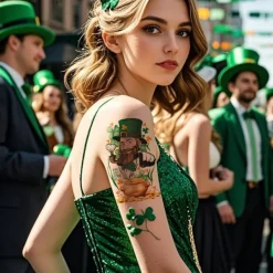Nya St. Patrick's Day Party Tatuering Klistermärken, Ej Återanvändbara, Armband för Män och Kvinnor> Smink