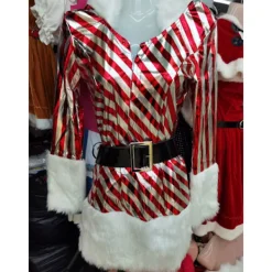 Nyhet Julklänning Dam Juldräkt För Vuxen Randig Sammetspälsklänning Med Luva Sexig Kvinnlig Jultomtedräkt L> Dräkter