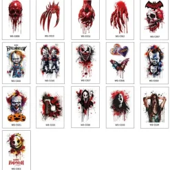 Nytt 16-pack Halloween Tatuering Klistermärken, Roliga Simulerade Armtatuering Klistermärken för Högtidsfester> Smink