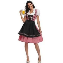 Oktoberfest Ölservitris Kostym Dam Bayersk Traditionell Dirndl Klänning Karneval (M Svart)> Dräkter