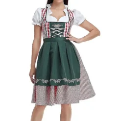 KOOLMEI Oktoberfestdräkt för kvinnor Vuxen Dirndl tysk traditionell bayersk ölkarneval Fraulein Cosplay jungfruklänning M> Dräkter