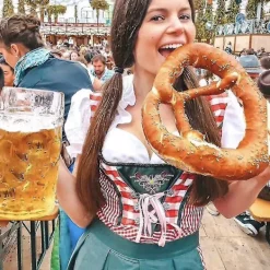 KOOLMEI Oktoberfestdräkt för kvinnor Vuxen Dirndl tysk traditionell bayersk ölkarneval Fraulein Cosplay jungfruklänning M> Dräkter