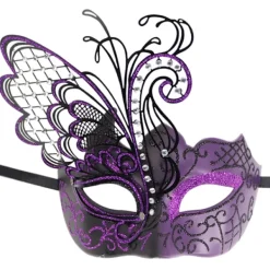 ATELA Olika Butterfly Rhinestone Metal Venetian Women Mask för Maskerad/Mardi Gras Party/Sexig kostymboll/bröllopslila fjäril> Masker