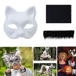 Omålade Rävmasker Halloween Cosplay Mask Handmålade Kattmasker med Päls Anime Cosplay Mask Djurmask Set brun> Masker